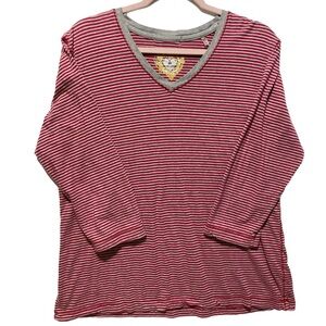 Activoligy XL Red Gray Striped 3/4 Sleeve Vneck Tee Great Cond. 13034